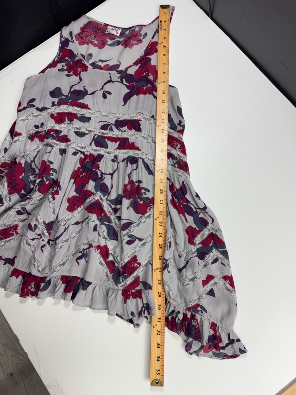 Free People Voile & Lace Trapeze Slip Dress Gray Red Floral Boho Size Small - Picture 13 of 14